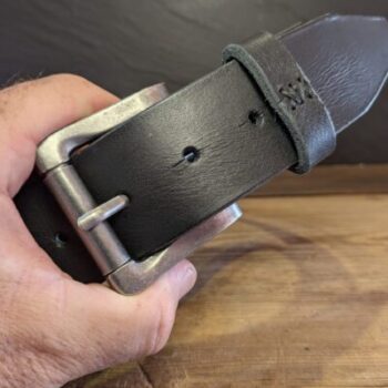 Cinturón de Cuero Grano Completo Negro – Hebilla Plata Vieja (Personalizable)
